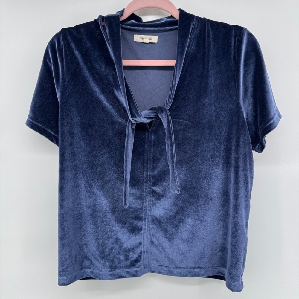 MADEWELL Velvet Tie-Neck Top Womens Large Boxy Balletcore Going Out Top